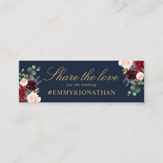 Hochzeitskarte für Navy & Blush, bordeauxrote, blu Mini Visitenkarte (Vorderseite)