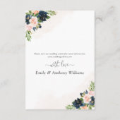 Hochzeitskarte für Navy & Blush Pink Floral Begleitkarte (Rückseite)