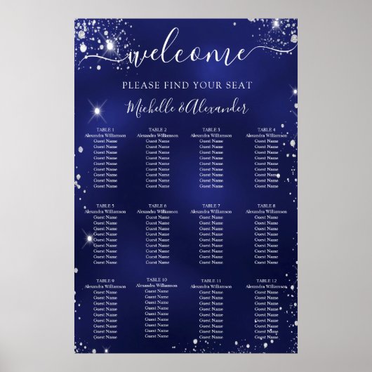 Hochzeitskarte für Navy-Silber-Glitzer Poster (Vorne)