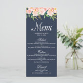 Hochzeitskarte für Navy und Blush Floral Menükarte (Stehend Vorderseite)