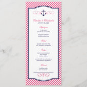 Hochzeitskarte für Navy und Pink Nautical Anchor Menükarte (Vorderseite)