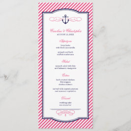 Hochzeitskarte für Navy und Pink Nautical Anchor Menükarte