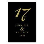 Hochzeitskarte für personalisiertes Schwarzes Gold Tischnummer (Rückseite)