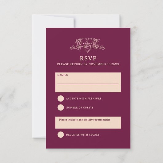 Hochzeitskarte für Pfirsich und Weinkronen RSVP Karte (Rückseite)