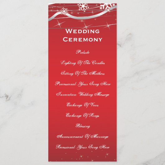 Hochzeitskarte für Rot-Silberschneeflocken Programm (Rückseite)