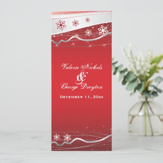 Hochzeitskarte für Rot-Silberschneeflocken Programm (Stehend Vorderseite)