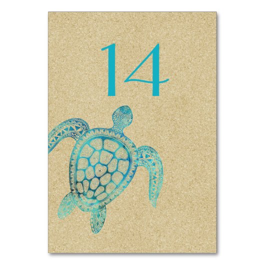 Hochzeitskarte für Sand und Schildkröte - Tischnum Tischnummer (Rückseite)