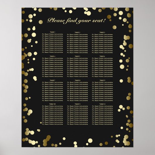 Hochzeitskarte für Schwarz und Gold Confetti Poster (Vorne)