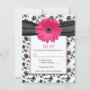 Hochzeitskarte für Schwarz-Weiß-BlumenDamast RSVP Karte