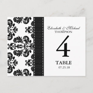 Hochzeitskarte für Schwarz-Weiß-Damast-Tischnummer Postkarte