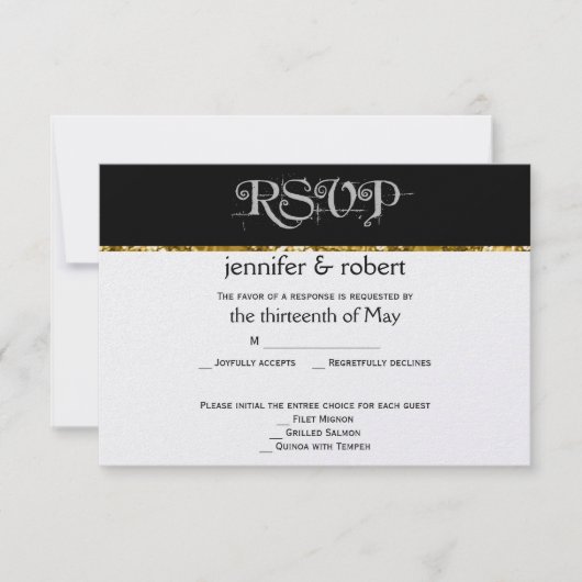 Hochzeitskarte für Schwarz-weißen und Gold Glitzer RSVP Karte (Vorderseite)