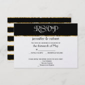 Hochzeitskarte für Schwarz-weißen und Gold Glitzer RSVP Karte (Vorne/Hinten)