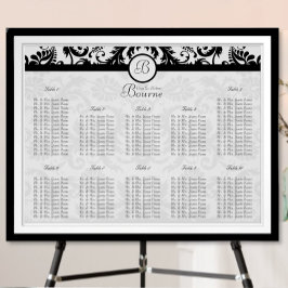 Hochzeitskarte für Schwarze Damast nach Tischnumme Poster