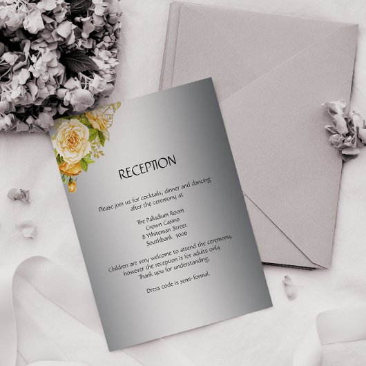 Hochzeitskarte für Silber und Gelb Rosen Begleitkarte