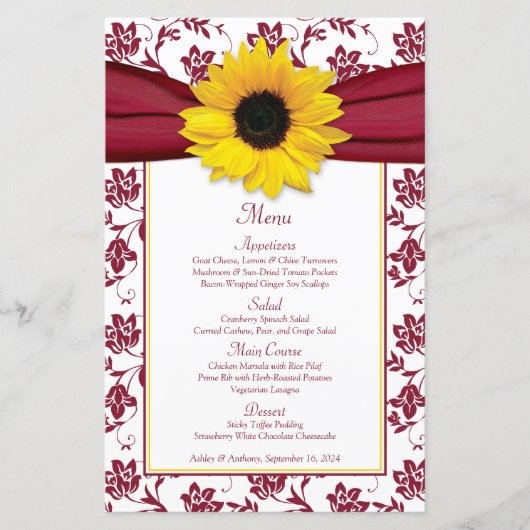 Hochzeitskarte für Sonnenblumen Burgundy White Dam (Vorderseite)