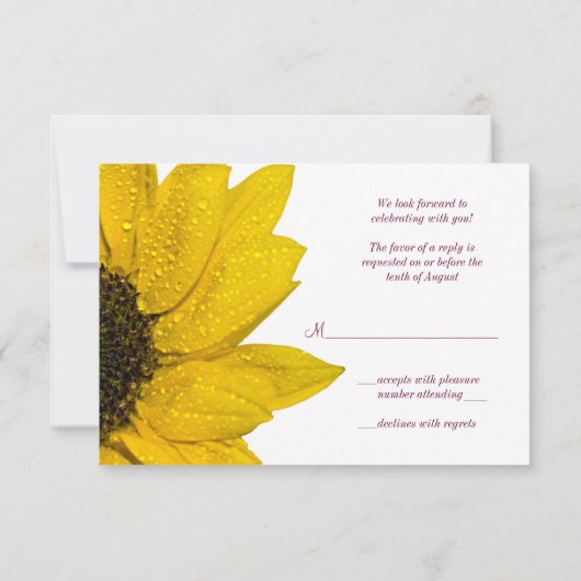Hochzeitskarte für Sonnenblumen - Wein und Gelb RSVP Karte (Rückseite)