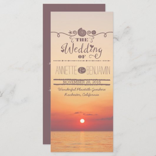 Hochzeitskarte für Sonnenuntergang am Meer Programm (Vorne/Hinten)