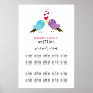 Hochzeitskarte für Vögel und Herz Poster