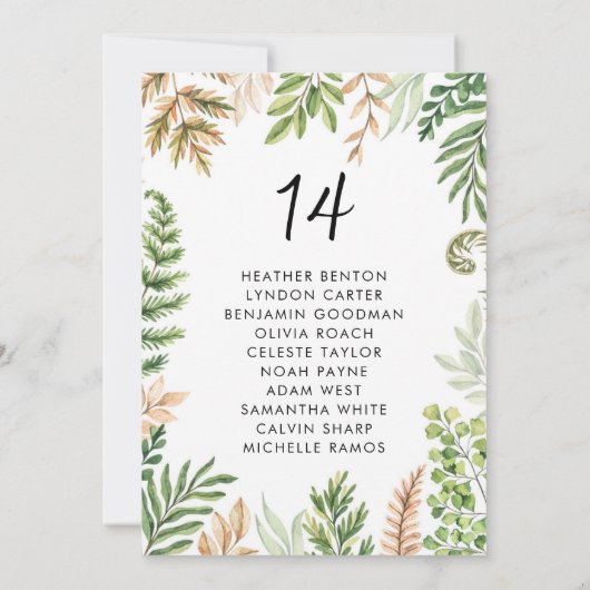 Hochzeitskarte für Wasserfarben in wilden Blättern Ankündigung (Rückseite)