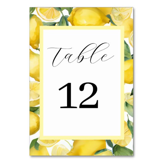 Hochzeitskarte für Wasserfarben Lemon Garden Tischnummer (Vorderseite)