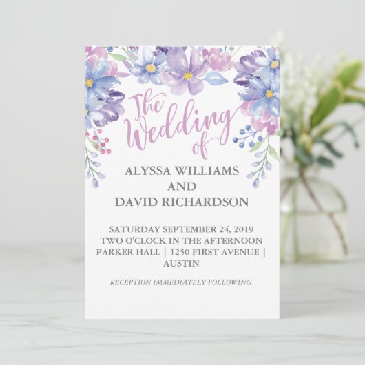 Hochzeitskarte für Wasserfarben-Rustikales Blumenm Einladung (Stehend Vorderseite)