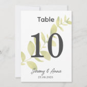 Hochzeitskarte für Wasserfarben-Tischnummer (Vorderseite)