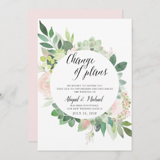 Hochzeitskarte für Wasserfarbenflora verschoben Einladung (Vorne/Hinten)