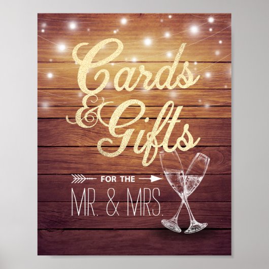 Hochzeitskarte & Geschenke Champagner Brille Holz Poster (Vorne)