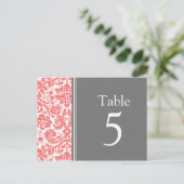 Hochzeitskarte Grau Coral Tischnummer (Stehend Vorderseite)