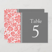 Hochzeitskarte Grau Coral Tischnummer (Vorne/Hinten)