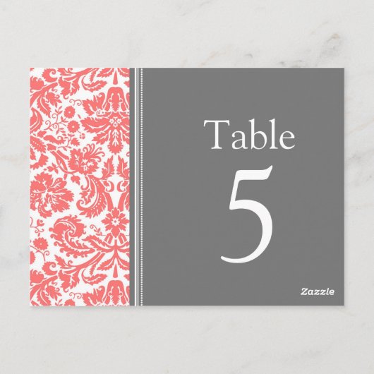 Hochzeitskarte Grau Coral Tischnummer (Rückseite)