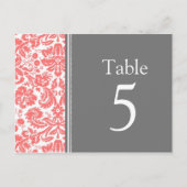 Hochzeitskarte Grau Coral Tischnummer (Vorderseite)