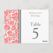 Hochzeitskarte Grau Coral Tischnummer (Rückseite)