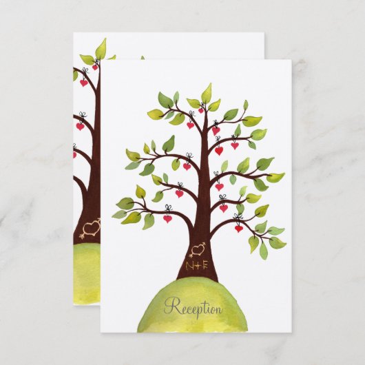 Hochzeitskarte "Grüne Bäume" für Wasserfarben Einladung (Vorne/Hinten)