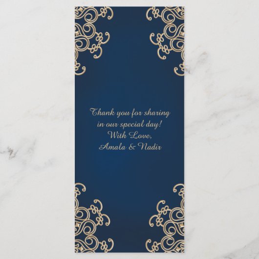 Hochzeitskarte im indischen Stil für Marine und Go Menükarte (Rückseite)