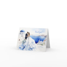 Hochzeitskarte mit Aquarellmalerei auf Santorin