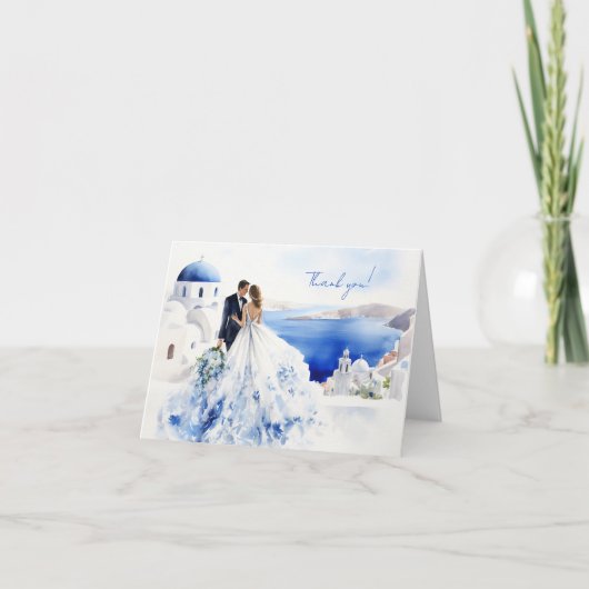 Hochzeitskarte mit Aquarellmalerei auf Santorin Dankeskarte (Vorderseite)