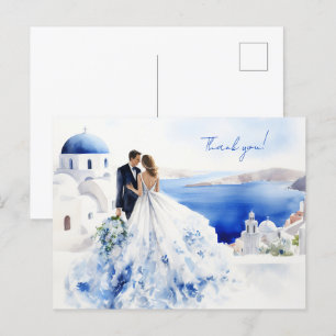 Hochzeitskarte mit Aquarellmalerei auf Santorin Postkarte