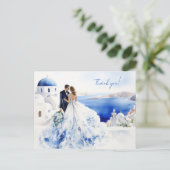 Hochzeitskarte mit Aquarellmalerei auf Santorin Postkarte (Stehend Vorderseite)