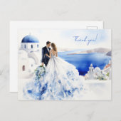 Hochzeitskarte mit Aquarellmalerei auf Santorin Postkarte (Vorne/Hinten)