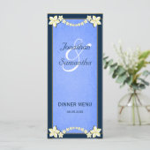 Hochzeitskarte mit blauer Blume Menükarte (Stehend Vorderseite)