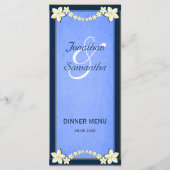 Hochzeitskarte mit blauer Blume Menükarte (Vorderseite)
