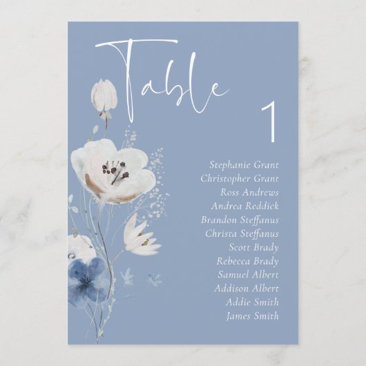 Hochzeitskarte mit blauer Blütenblume Einladung (Rückseite)