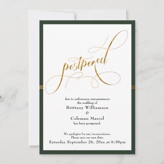 Hochzeitskarte mit Elegante Green & Gold Streifen Einladung (Vorderseite)