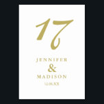 Hochzeitskarte mit weißem und goldenem Drehbuch Tischnummer<br><div class="desc">Hochzeit</div>