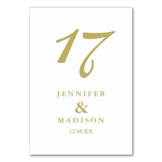 Hochzeitskarte mit weißem und goldenem Drehbuch Tischnummer (Rückseite)