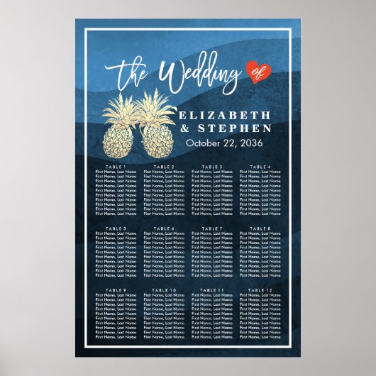 Hochzeitskarte Modernes Gold Ananas Paar Poster (Vorne)