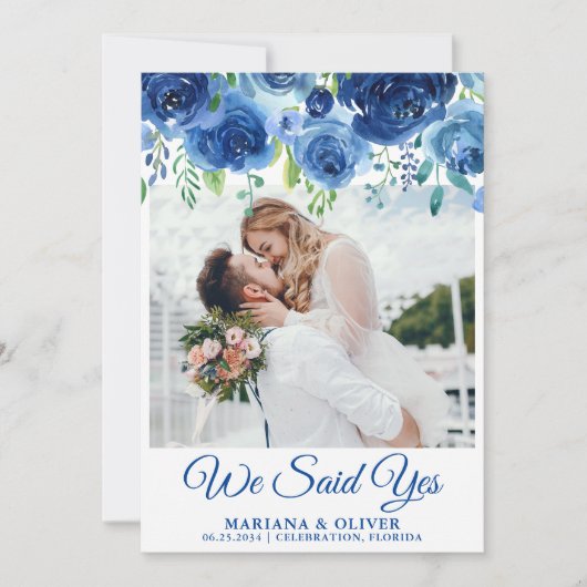 Hochzeitskarte Navy Blue Floral Einladung (Vorderseite)