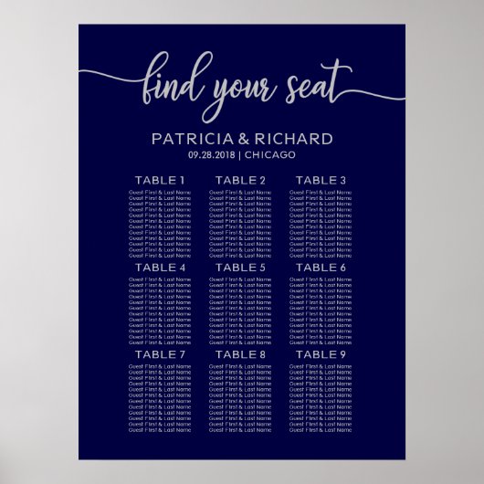 Hochzeitskarte Navy Blue Silver Poster (Vorne)