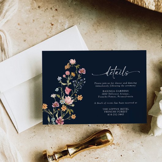 Hochzeitskarte Navy Blue Wildblume Begleitkarte